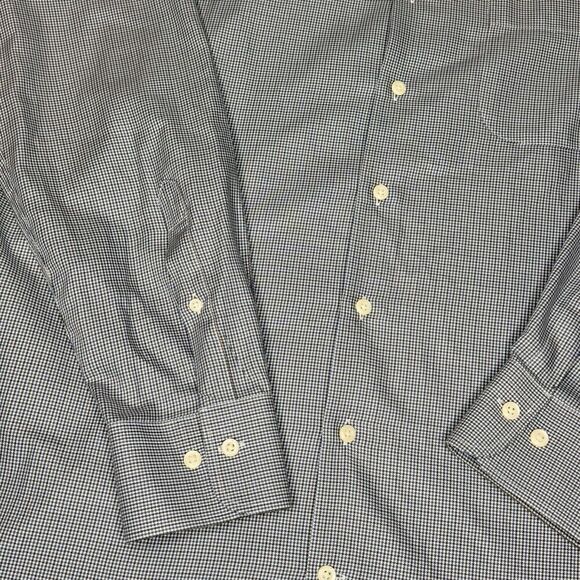 Peter Millar Men Sz L Button Down Shirt Long Sleeve Plaid Houndstooth Blue Brown - Picture 5 of 16
